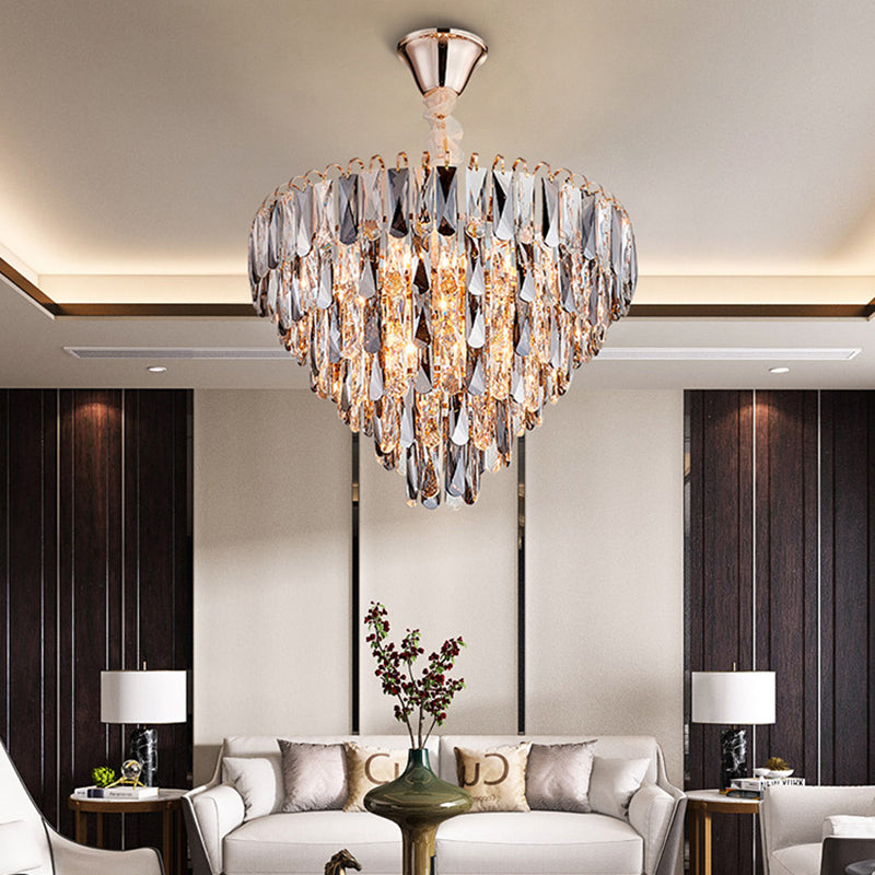 Contemporary Gold Crystal Block Chandelier - 4-Light Tapered Ceiling Light