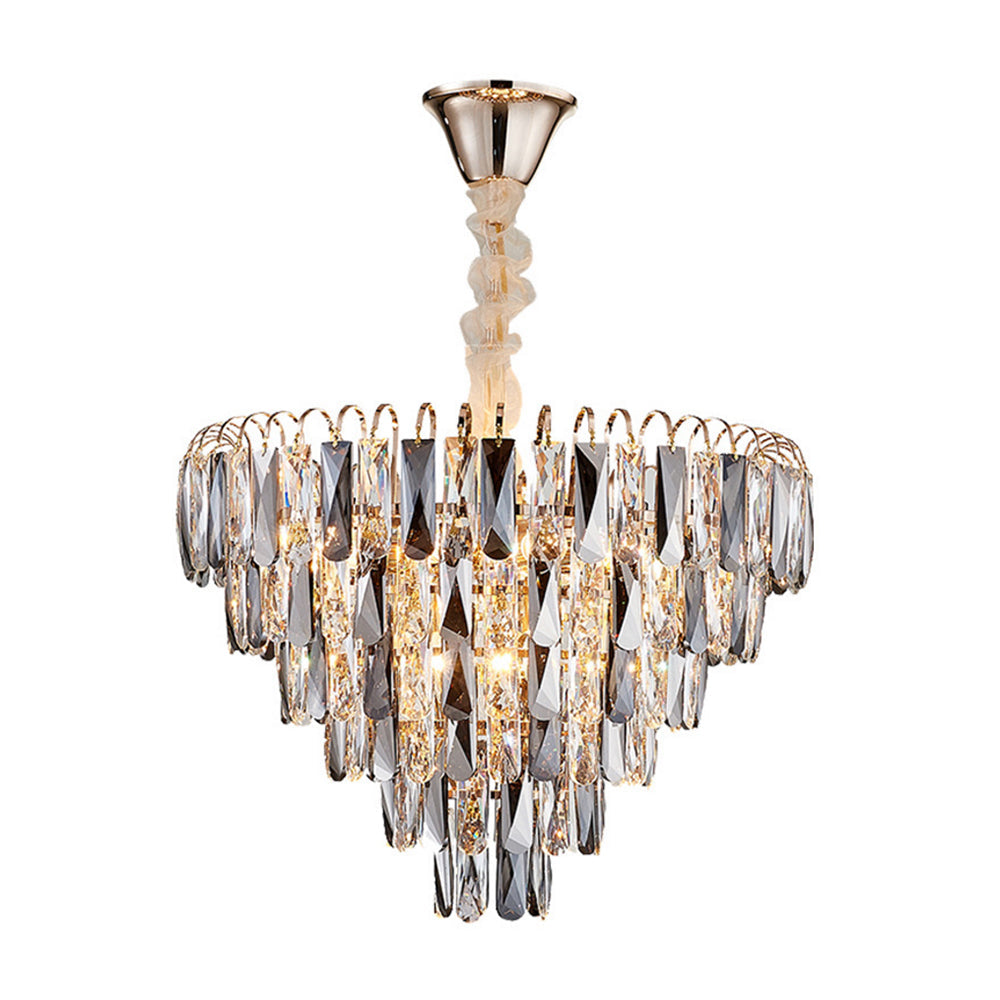 Contemporary Faceted Crystal Chandelier: Gold Tapered Ceiling Light 4 Lights