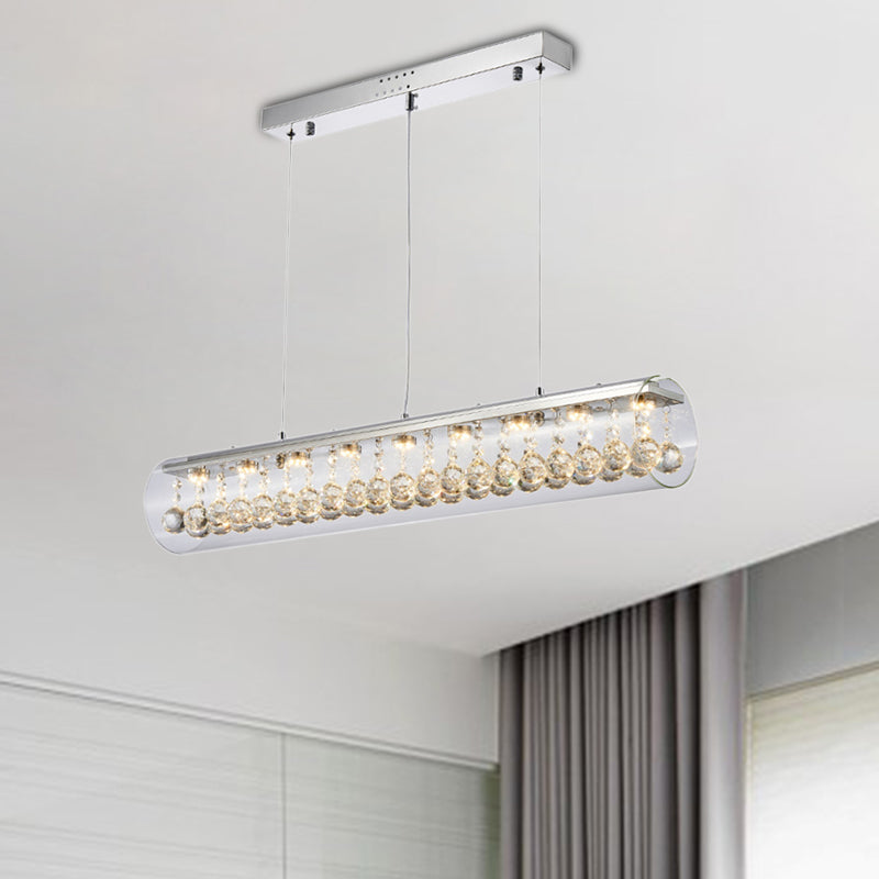 Contemporary Glass Island Pendant Light With 5 Horizontal Cylinder Lights And Crystal Ball Accent