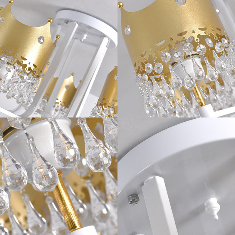 Modern Crown Shape Chandelier Light - Waterdrop Crystal - 5 Lights - Gold Ceiling Fixture