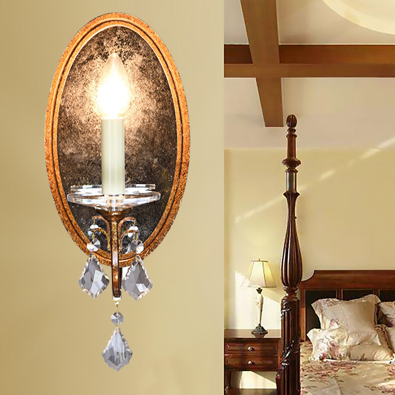 French Country Clear Crystal Wall Sconce - Antique Brass 1-Head Lighting