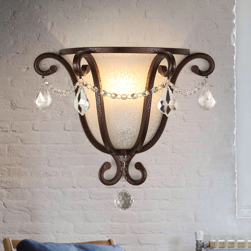Antique Style Rust Urn Shaped Wall Sconce With Frosted Handblown Glass - Elegant Lighting For Living