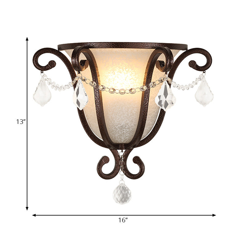 Antique Style Rust Urn Shaped Wall Sconce With Frosted Handblown Glass - Elegant Lighting For Living