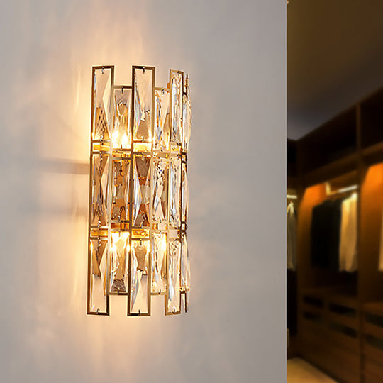 Modernist Style Clear Crystal Wall Sconce - Gold Finish 4 Lights Corridor Lighting 11/17 Wide / 11