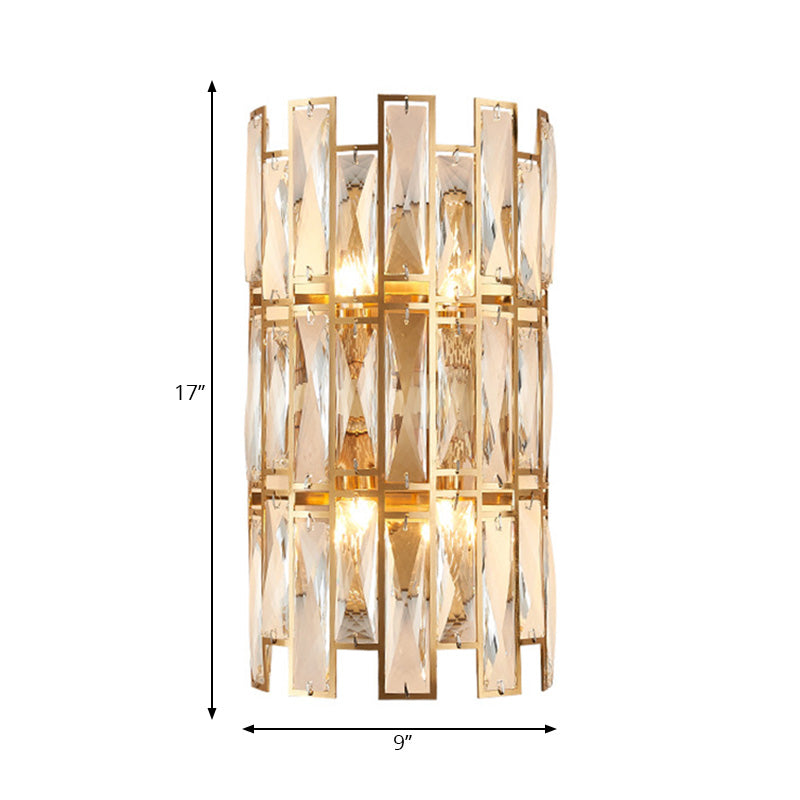 Modernist Style Clear Crystal Wall Sconce - Gold Finish 4 Lights Corridor Lighting 11/17 Wide