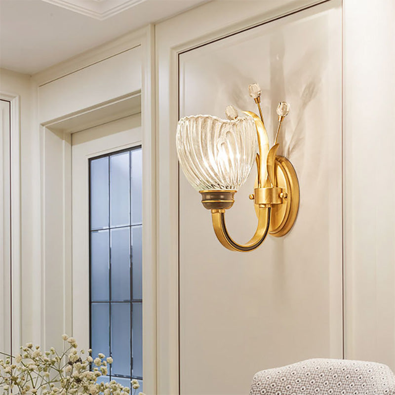 Modernist Crystal Shade Brass Wall Sconce For Living Room - 1/2-Light Bowl Lighting 1 /