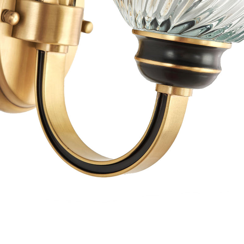 Modernist Crystal Shade Brass Wall Sconce For Living Room - 1/2-Light Bowl Lighting