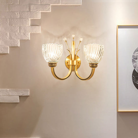 Modernist Crystal Shade Brass Wall Sconce For Living Room - 1/2-Light Bowl Lighting 2 /
