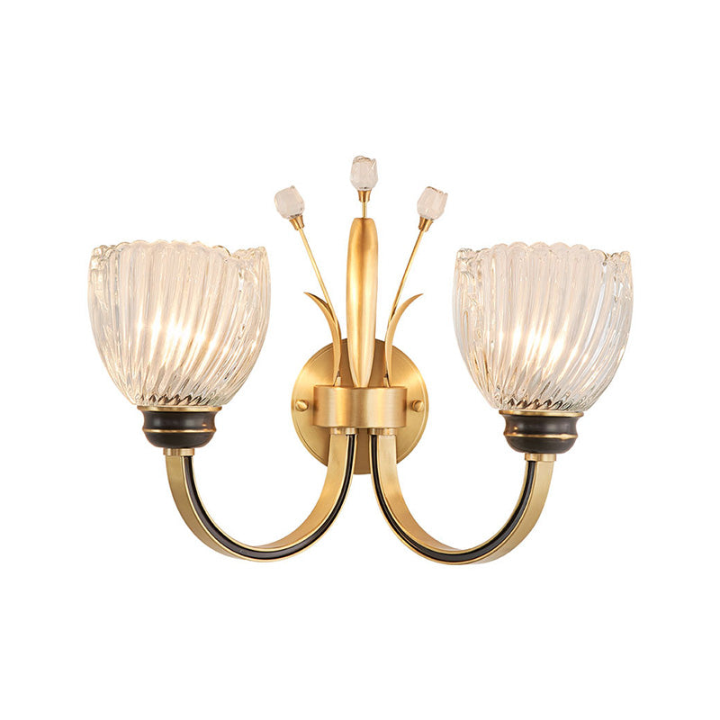 Modernist Crystal Shade Brass Wall Sconce For Living Room - 1/2-Light Bowl Lighting