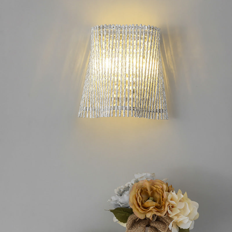 Modern Aluminum Tapered Wall Lamp - 2-Light Chrome Mount With Crystal Beaded Strand