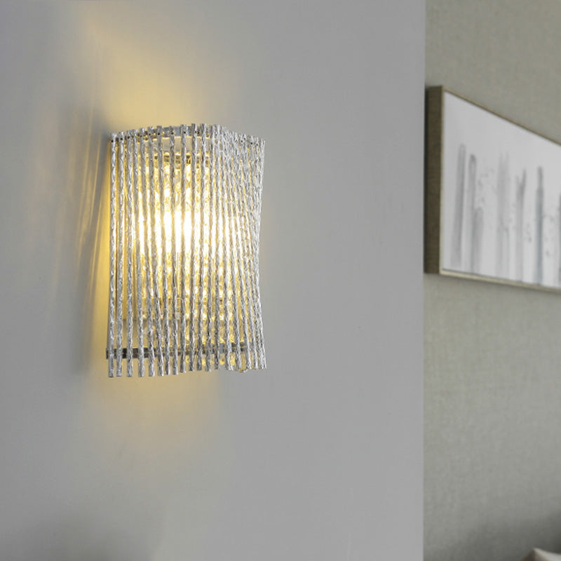 Modern Aluminum Tapered Wall Lamp - 2-Light Chrome Mount With Crystal Beaded Strand