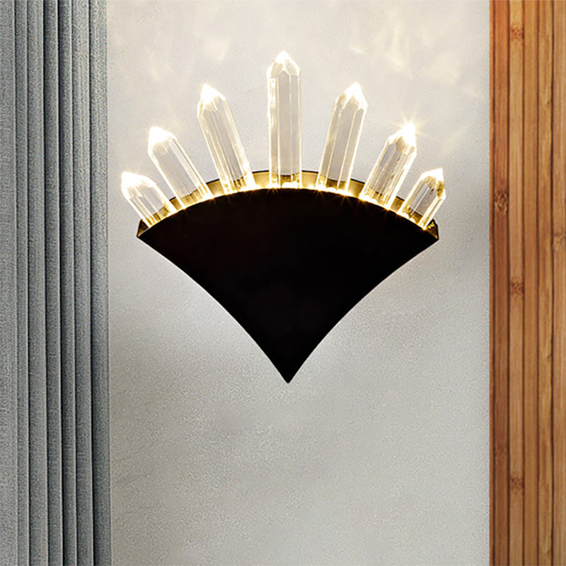 Contemporary Black Fan Wall Light Fixture - Metal Sconce With Clear Crystal Prism 1/2-Light 1 /