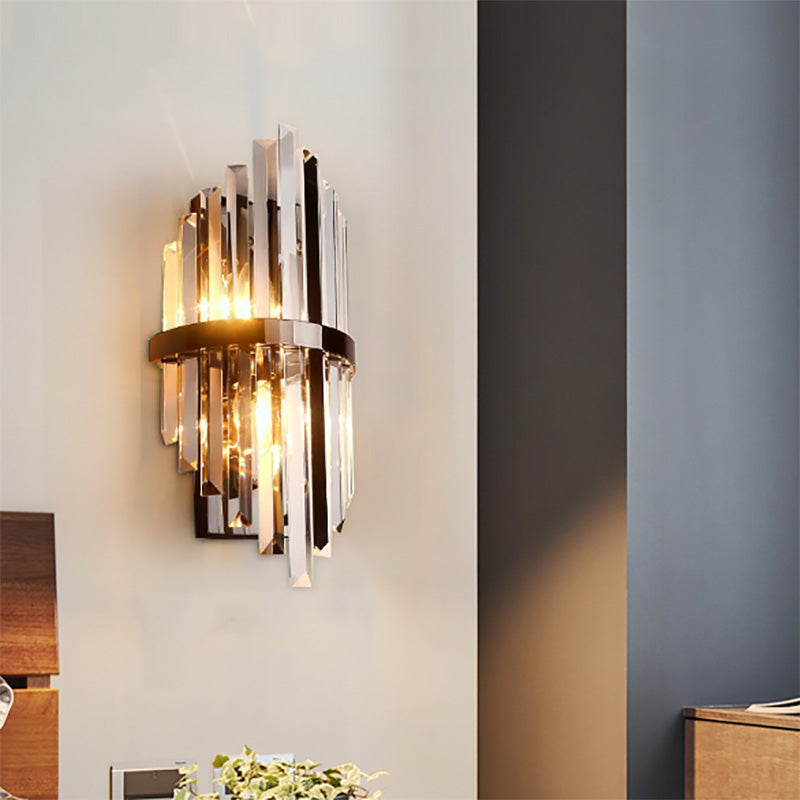 Modernist Clear Crystal Prism Sconce Lighting: 1-Light Black Wall Mounted Lamp For Bedside