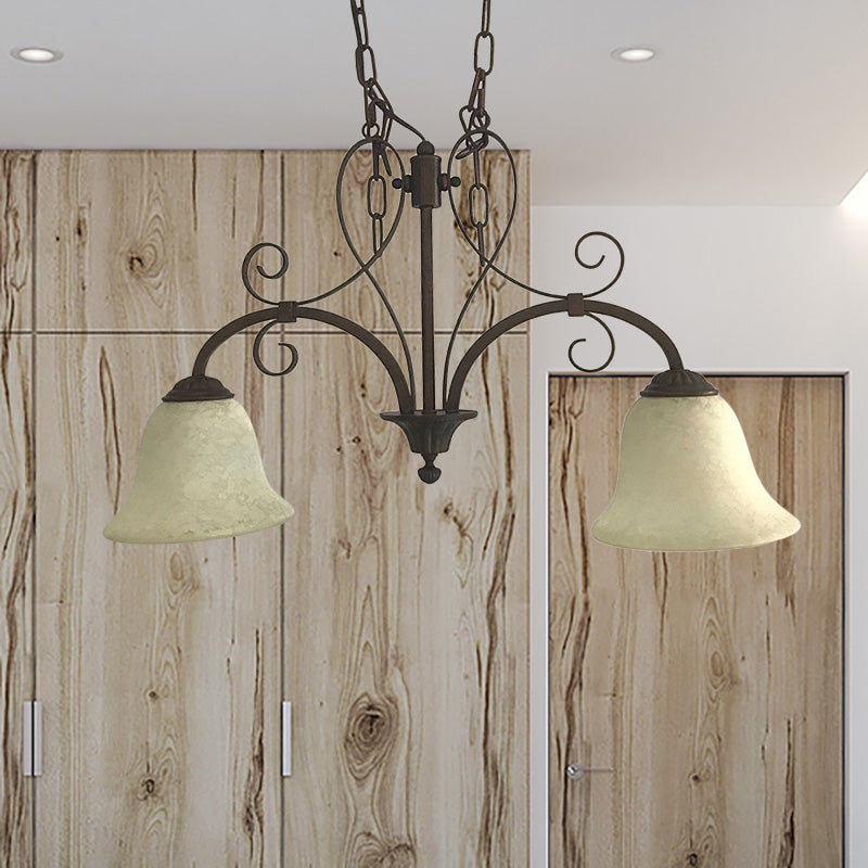 Bell Island Pendant Light With White Glass & 2 Bulbs For Dining Room Ceiling
