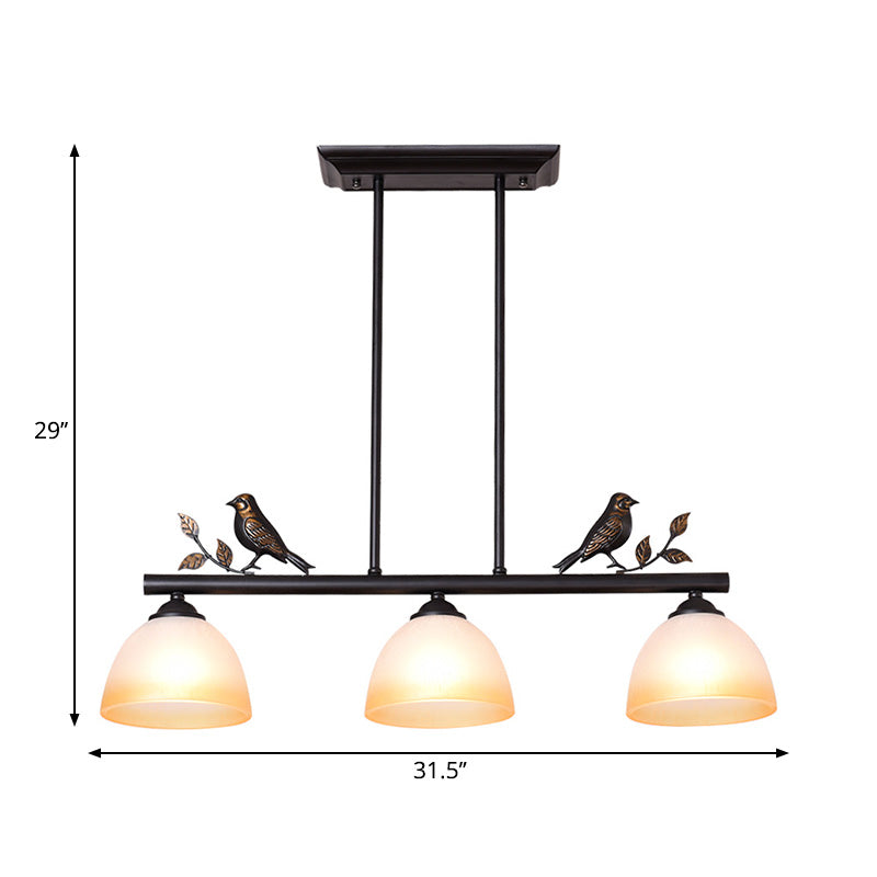 Traditional White Glass Barrel Pendant Light With Birds - 3-Light Black Dining Room Island Fixture