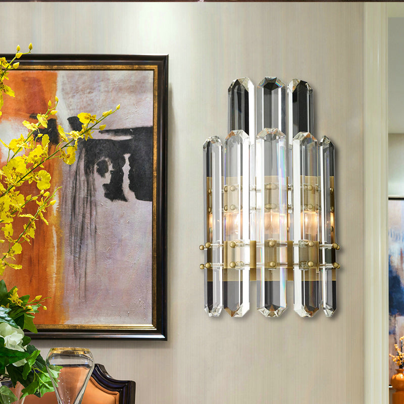 Contemporary Chrome/Gold Wall Sconce With Clear Crystal Prism - Elegant Bedside Mounted Lamp 2 /
