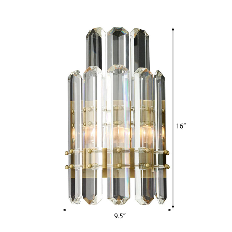 Contemporary Chrome/Gold Wall Sconce With Clear Crystal Prism - Elegant Bedside Mounted Lamp