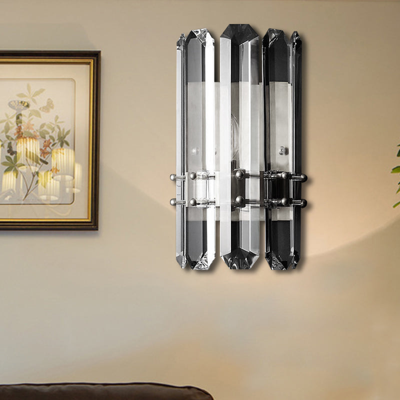 Contemporary Chrome/Gold Wall Sconce With Clear Crystal Prism - Elegant Bedside Mounted Lamp 1 /