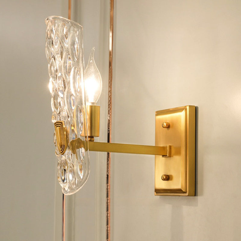 Contemporary Clear Water Glass Wall Sconce - Brass 1/2-Light Bedside Lamp 1 /