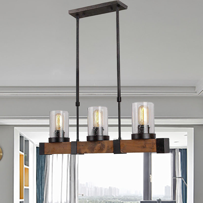 Traditional Dining Room Pendant Light With Clear Glass Cylinder And Black Frame - 3/6 Lamp Options 3