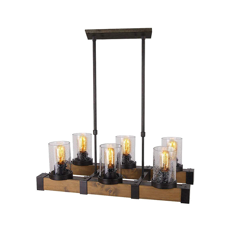 Traditional Dining Room Pendant Light With Clear Glass Cylinder And Black Frame - 3/6 Lamp Options