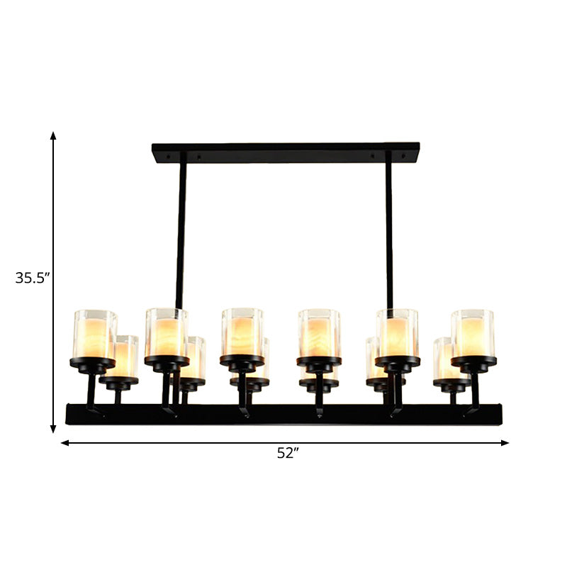 Traditional Black Cylinder Island Pendant Light With 8/12 Clear Glass Bulbs - Dining Room Lighting
