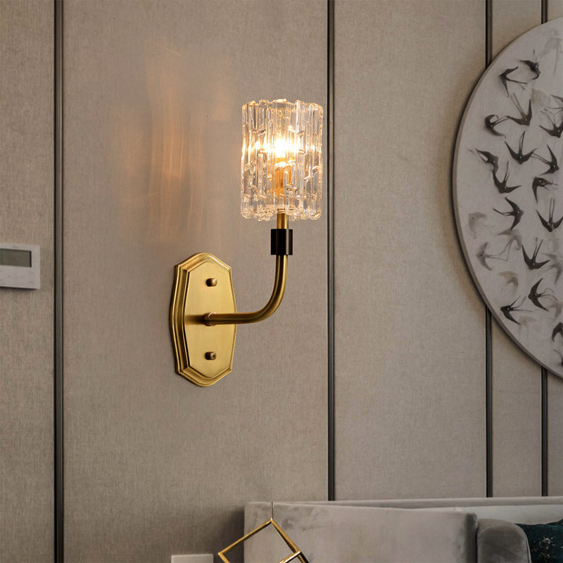 Modern Brass Sconce Light With Clear Glass Shade - Wall Mounted 1/2-Light For Living Room 1 /
