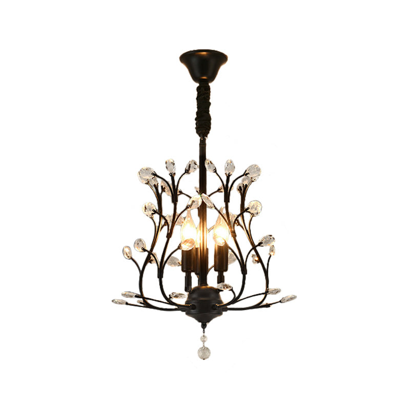 Modern Black/Gold Branch Crystal Chandelier With 3 Bulbs - Perfect For Dining Room