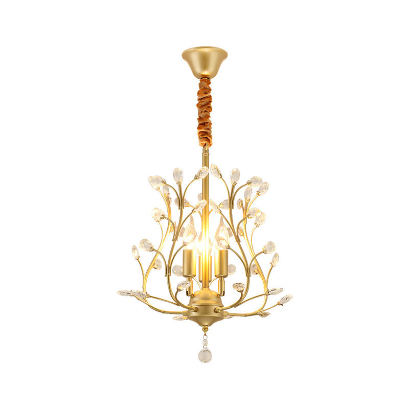 Stunning Black/Gold Branch Chandelier with Crystal Accents - Modern 3-Bulb Hanging Light for Dining Room
