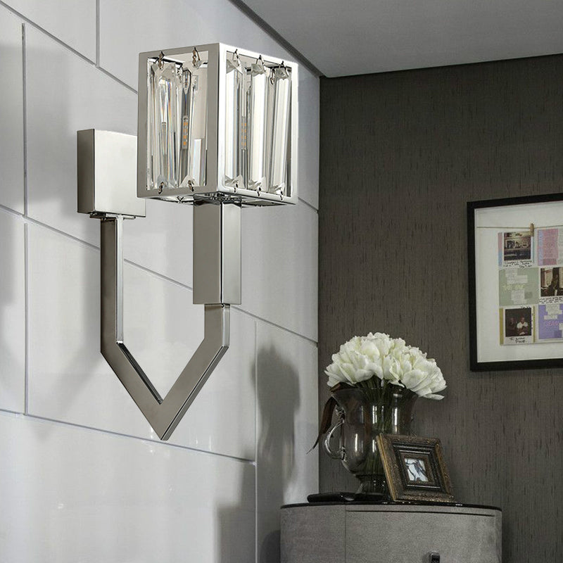Modern Rectangular Wall Sconce - Chrome Finish With Clear Crystal Accent 1 /
