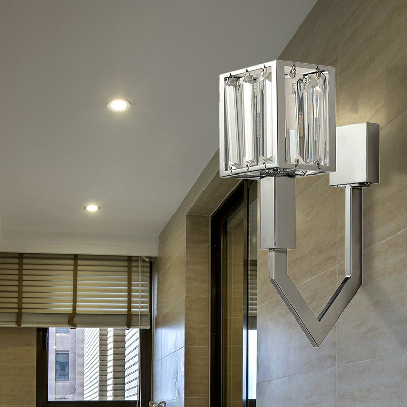 Modern Rectangular Wall Sconce - Chrome Finish With Clear Crystal Accent