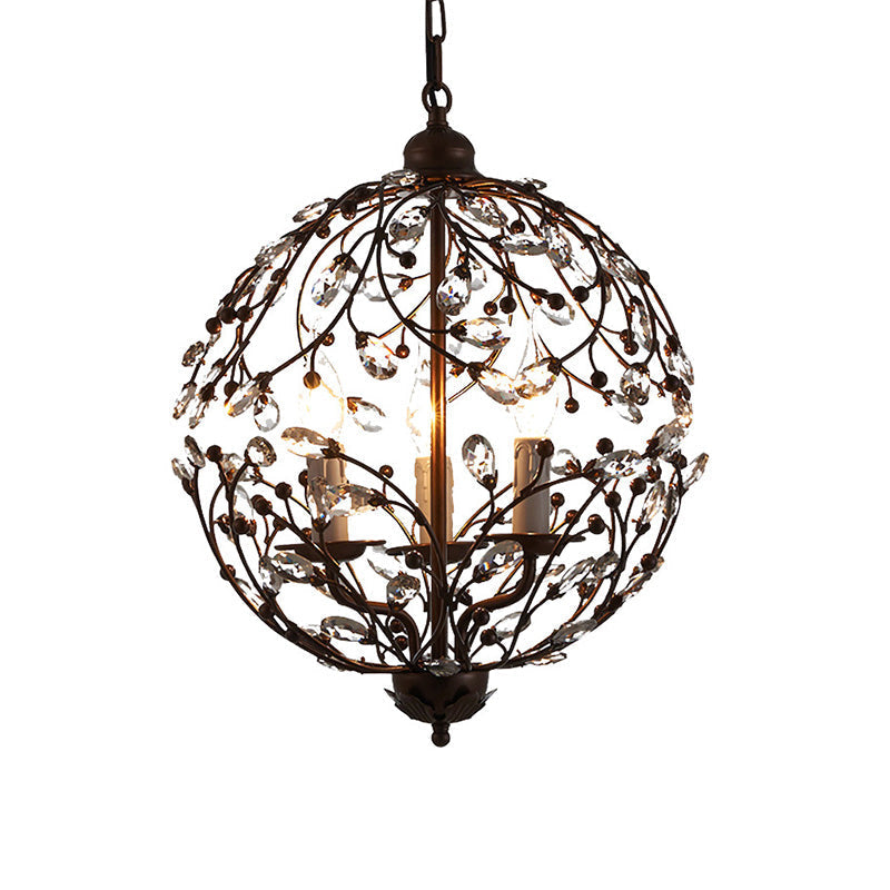 Contemporary Crystal Globe Chandelier - 3 Bulbs Black/Bronze Pendant Light For Dining Room