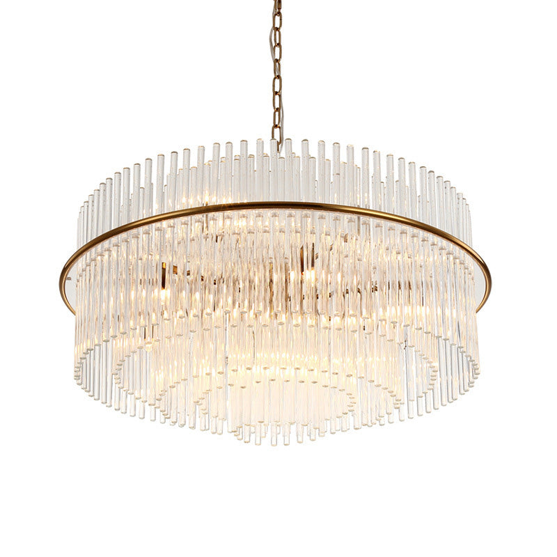 Gold Modernism Tiered Ceiling Chandelier With Crystal Pendant Light And Metal Chain (9 Heads)
