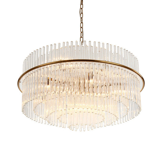 Gold Modernism Tiered Ceiling Chandelier With Crystal Pendant Light And Metal Chain (9 Heads)