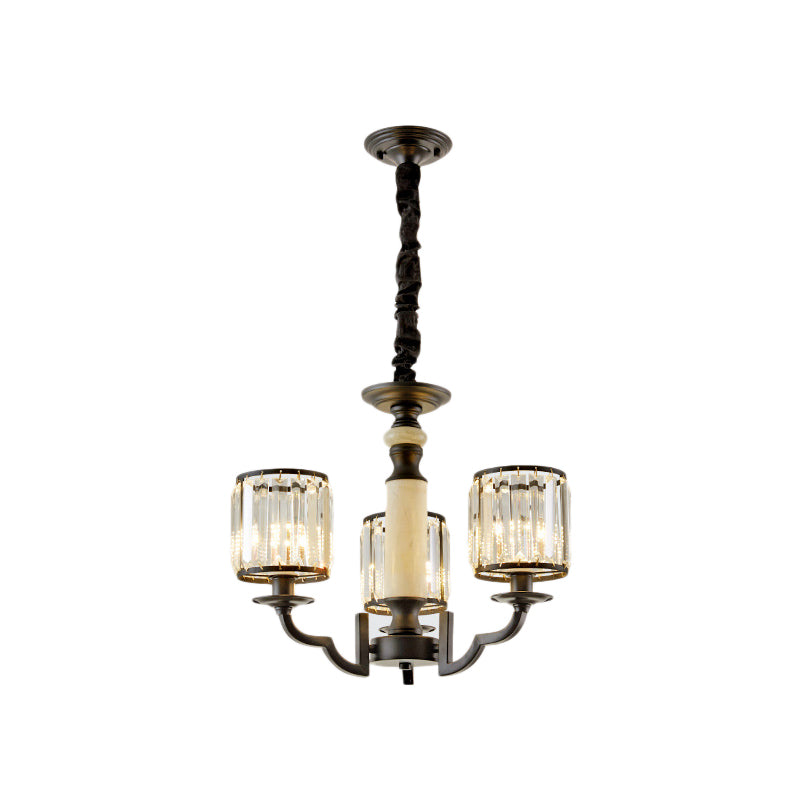 Mid Century Crystal Cylinder Chandelier: Black Hanging Light Kit With Adjustable Rope & 3/6 Bulbs