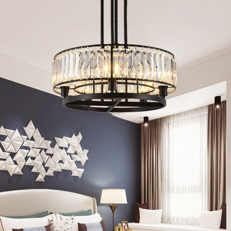 Modern Black Bedroom Chandelier - 5/8 Bulbs Circular Crystal Shade 5 /