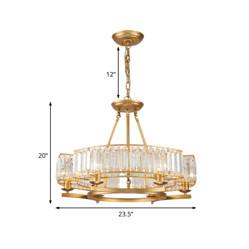 Contemporary Crystal Chandelier With Adjustable Chain - 6/8 Bulbs Round Hanging Light In Gold