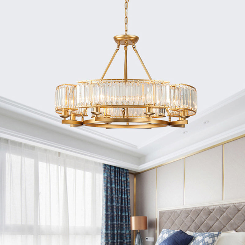 Contemporary Crystal Chandelier With Adjustable Chain - 6/8 Bulbs Round Hanging Light In Gold 8 /