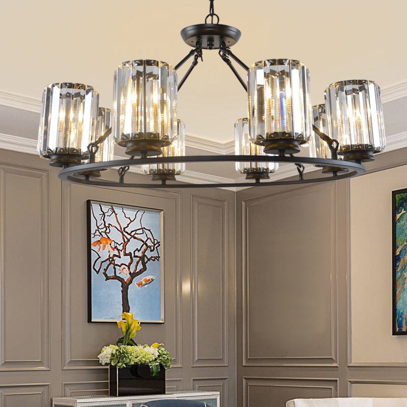 Contemporary Black Round Ceiling Chandelier With Crystal Pendant Lights - Adjustable Chain 4/6/8 8 /