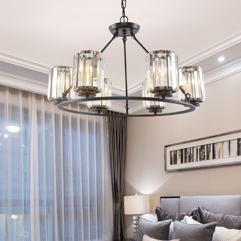 Contemporary Black Round Ceiling Chandelier With Crystal Pendant Lights - Adjustable Chain 4/6/8 6 /