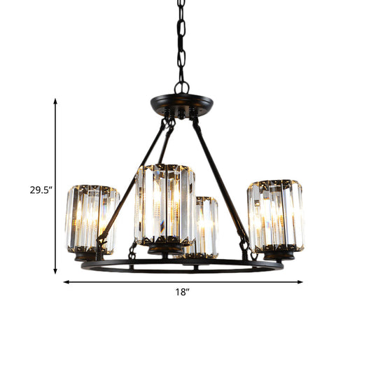 Contemporary Black Round Ceiling Chandelier With Crystal Pendant Lights - Adjustable Chain 4/6/8