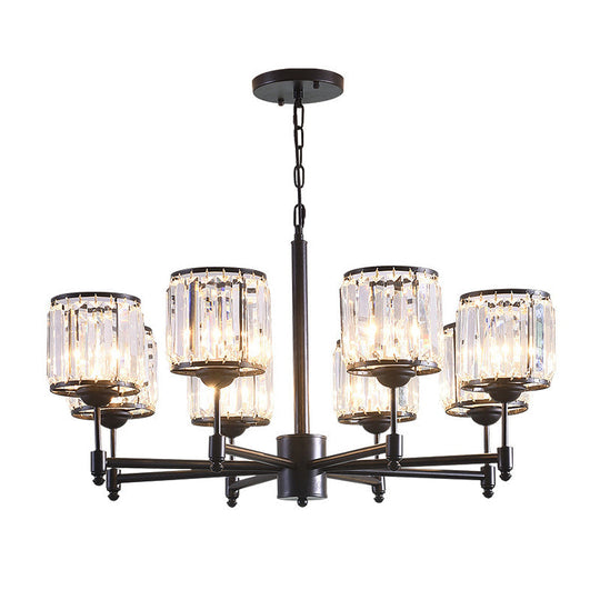 Contemporary Crystal Hanging Light In Black With 3/6/8-Light Radial Design For Bedroom