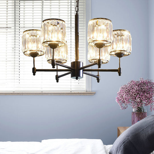 Contemporary Crystal Hanging Light In Black With 3/6/8-Light Radial Design For Bedroom 6 /