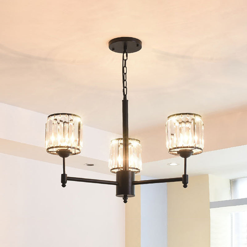 Contemporary Crystal Hanging Light In Black With 3/6/8-Light Radial Design For Bedroom 3 /