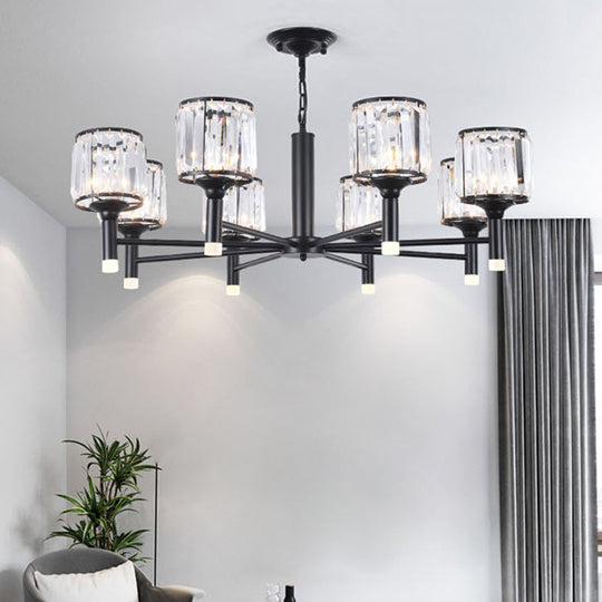 Retro Radial Crystal Chandelier: Black Hanging Lamp For Bedroom - 3/6/8 Lights 8 /