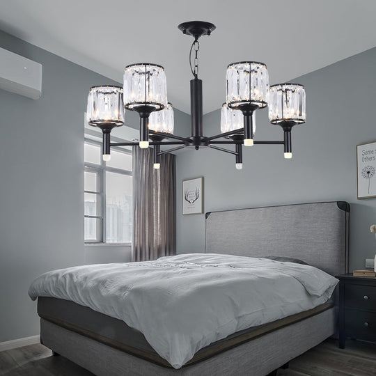Retro Radial Crystal Chandelier: Black Hanging Lamp For Bedroom - 3/6/8 Lights 6 /
