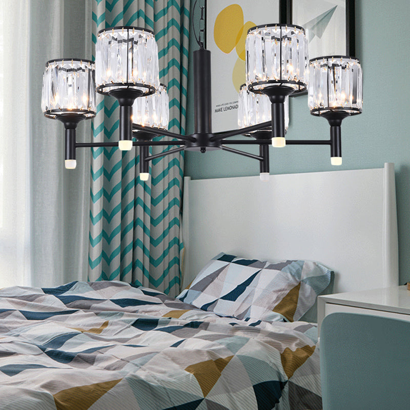 Retro Radial Crystal Chandelier: Black Hanging Lamp For Bedroom - 3/6/8 Lights