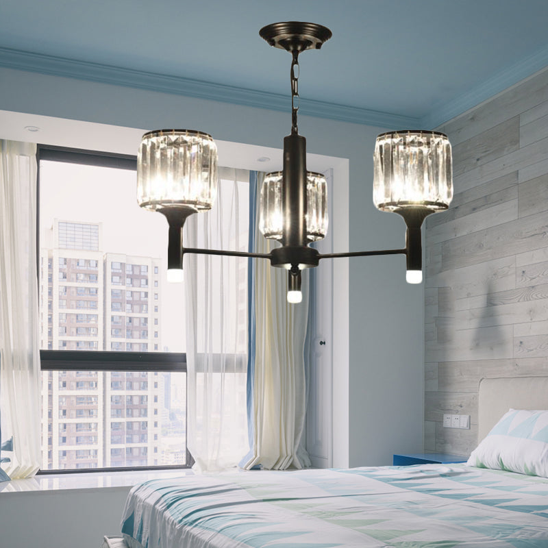 Retro Radial Crystal Chandelier: Black Hanging Lamp For Bedroom - 3/6/8 Lights 3 /