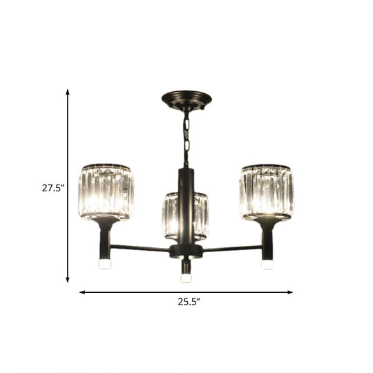 Retro Radial Crystal Chandelier: Black Hanging Lamp For Bedroom - 3/6/8 Lights