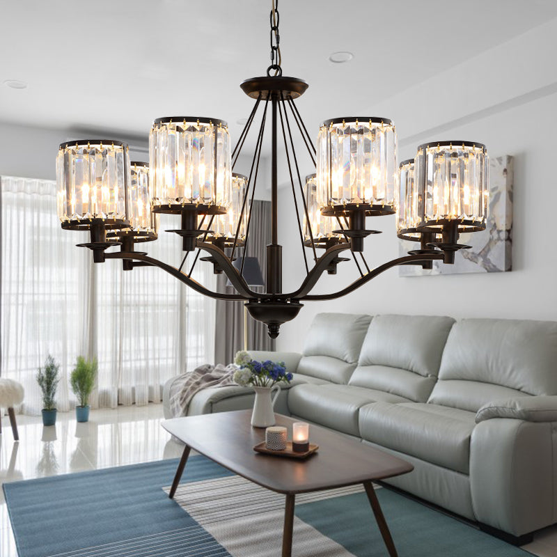Modern Black Crystal Chandelier Lamp - 3/6/8 Lights Living Room Hanging Light Kit 8 /